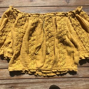 Mustard yellow off the shoulder crop top
